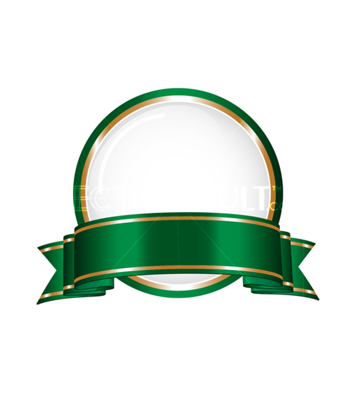 Buy Vector Round Green Ribbon Emblem Logo with gold trim